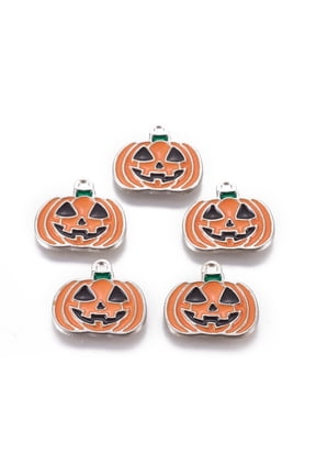 P314 - 10 pcs. Silver Tone Halloween Pumpkin Jack O Lantern Enamel Charms - 21mm - Hole Size: 2mm