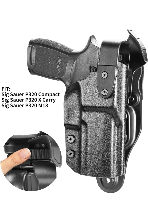P320 Duty Holster Level II Retention w/Hook Guard & Rotating Hood: Sig Sauer P320 Compact M18