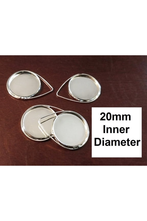 P337 - 10 pcs. Silver Plated Pendant Circle Posts Settings Bezels Tray Cabochons - 20mm Glue Pad Setting (Cameo Setting Diameter) - Teardrop