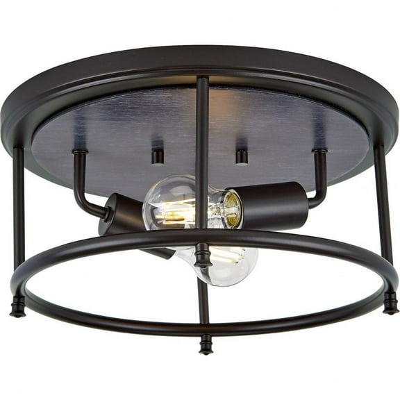 Progress Lighting Durrell 2-Light Flush Mount, Matte Black, Open-Cage, Steel