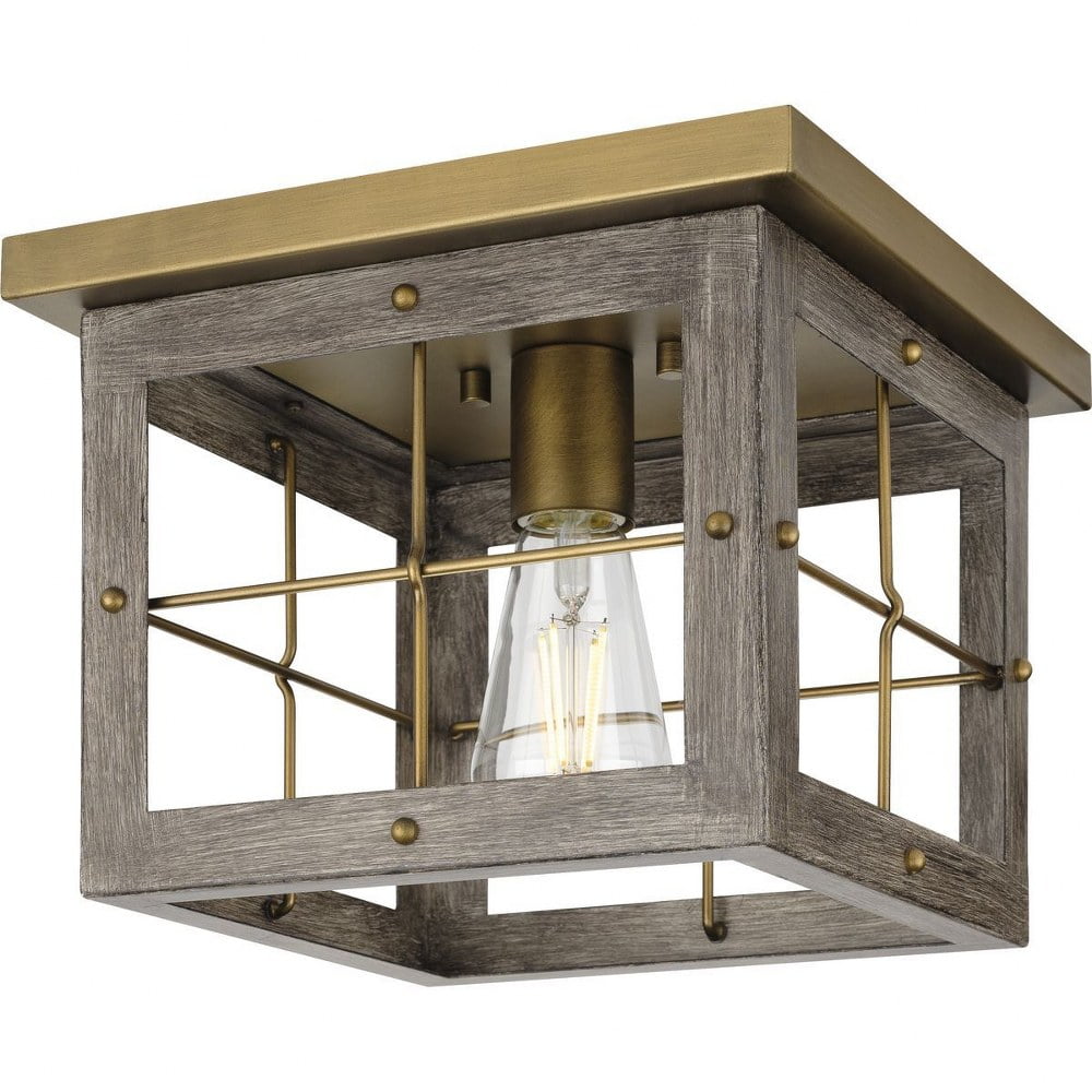 Hedgerow Distressed Brass and Oak Flush Mount Light