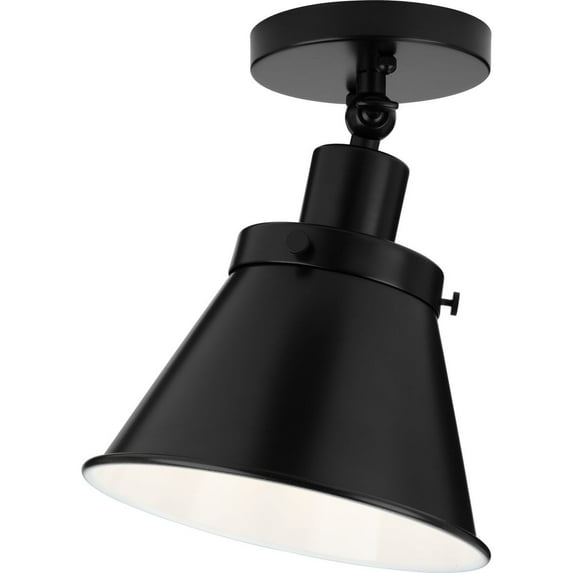 Progress Lighting, Hinton Collection, 1-Light, Semi-Flush Mount, Matte Black, Metal Shade