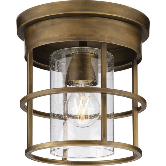 Progress Lighting Burgess 1-Light Flush Mount, Aged Bronze, Seeded Glass