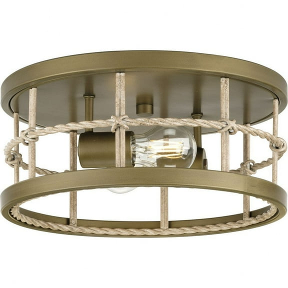 Progress Lighting Lattimore 2-Light Flush Mount Aged Brass Chandelier with Woven Metal Accents