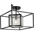 thumbnail image 1 of Progress Lighting Navarre 1-Light Matte Black Seeded Glass Transitional Outdoor Close-to-Ceiling Light, 1 of 10