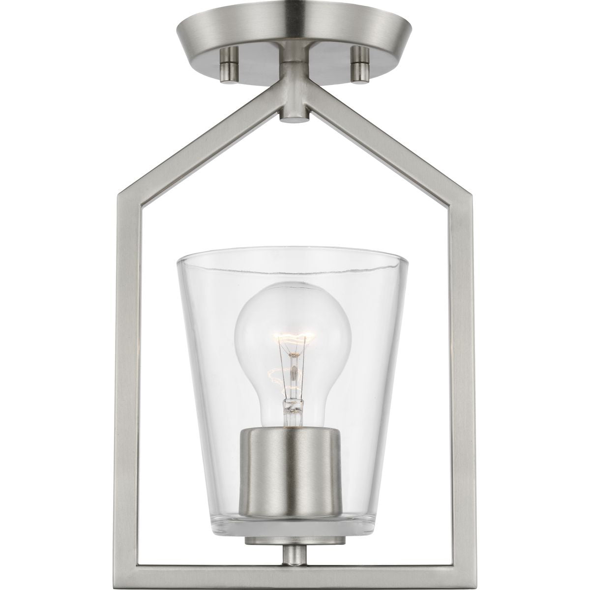 Vertex Brushed Nickel Clear Glass Semi-Flush Mount Light