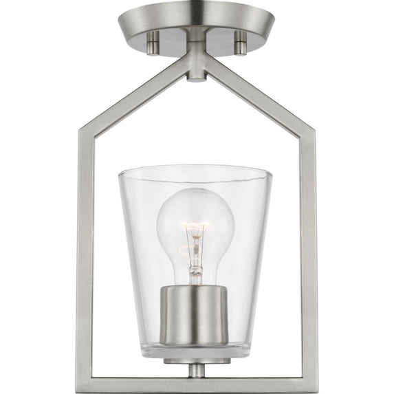Progress Lighting Vertex 1-Light Semi-Flush Mount, Brushed Nickel, Clear Glass Shade