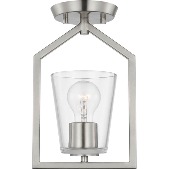 Progress Lighting Vertex 1-Light Semi-Flush Mount, Brushed Nickel, Clear Glass Shade