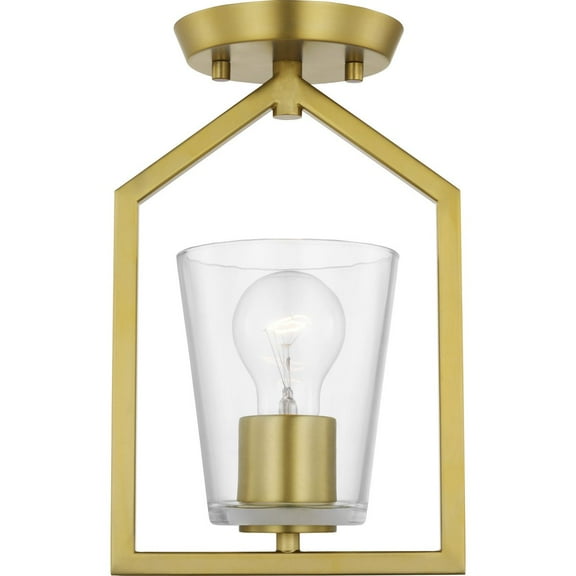 Progress Lighting, Vertex Collection, 1-Light Semi-Flush Mount, Brushed Gold, Clear Glass Shade