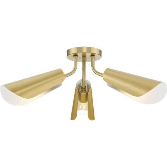 Progress Lighting Cornett 3-Light Flush Mount, Brushed Gold, Metal Reflector Shades
