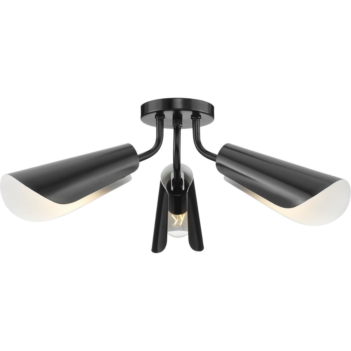 Progress Lighting Cornett 3-Light Close-to-Ceiling Fixture, Matte Black, Metal Reflector Shades