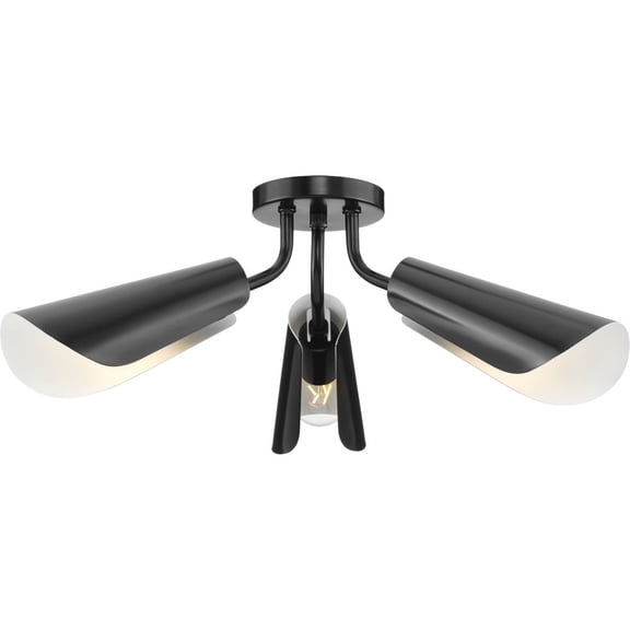 Progress Lighting Cornett 3-Light Close-to-Ceiling Fixture, Matte Black, Metal Reflector Shades
