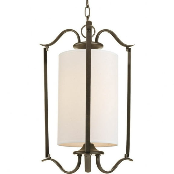 Progress Lighting, Inspire Collection, 1-Light Foyer Fixture, Antique Bronze, Off-White Linen Shade