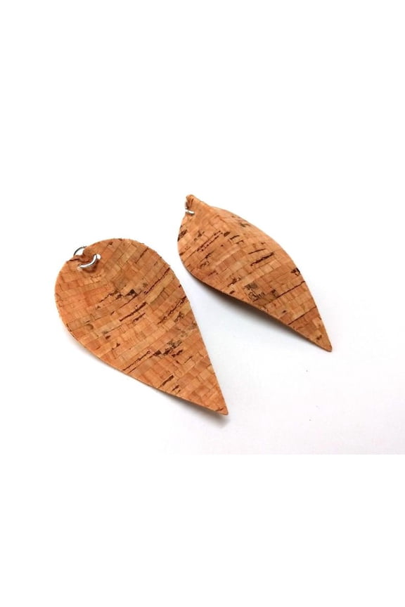 P390 - 10 pcs. Striped Cork Style Faux Leather Dangle Charms Pendants - Pinch Leaf - Silver Tone Jump Ring - 62mm (2.5") - Great for Earrings!