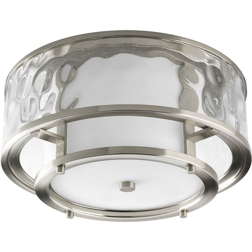 Bay Court Brushed Nickel and Glass 15" Flush Mount Light