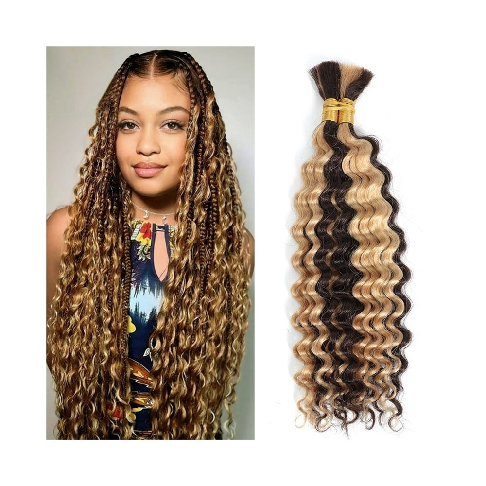 P4/27 Color 1 Bundle Deep Wave Human Braiding Hair Curly Bulk Hair for Micro Braids Crochet No Weft 100g