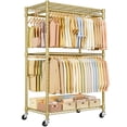 thumbnail image 1 of P4 Plus Rolling Clothes Rack Heavy Duty,Rolling Clothes Rack, Clothing Racks for Hanging Clothes , Free Standing Portable Closet Racks ,Gold, 1 of 10
