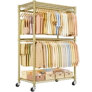 P4 Plus Rolling Clothes Rack Heavy Duty,Rolling Clothes Rack, Clothing Racks for Hanging Clothes , Free Standing Portable Closet Racks ,Gold