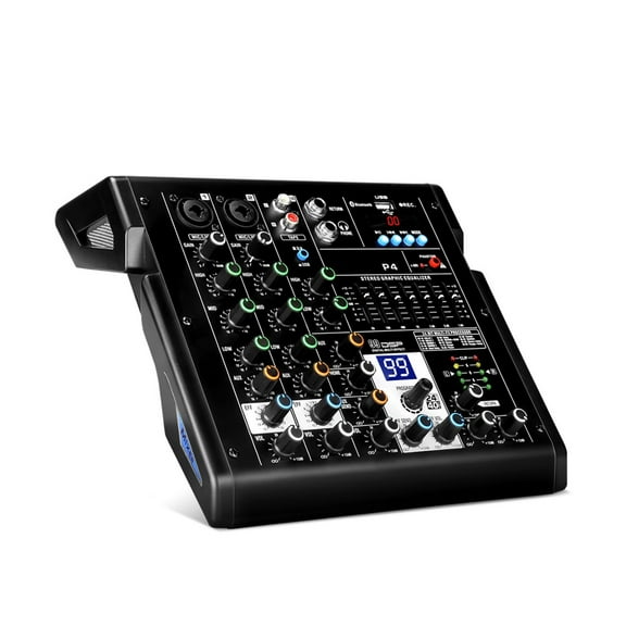 P4 Professional Audio Mixer 4-Channel 99 DSP USB/Bluetooth 3 Equalization, Real-Time Monitoring Sound Mixer Console