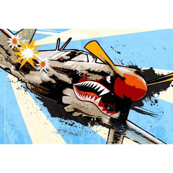 "P40 Warhawk" Painting Print on Wrapped Canvas