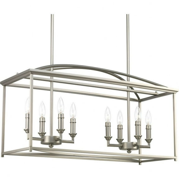 Progress Lighting, Piedmont, 8-Light Linear Chandelier, Burnished Silver, Open Arching Roof, Antique Bronze Finish