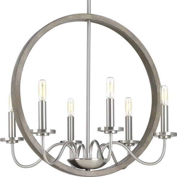 P400081-009-Progress Lighting-Fontayne - Chandeliers Light - 6 Light in Farmhouse style - 22 Inches wide by 24.75 Inches high-Brushed Nickel Finish
