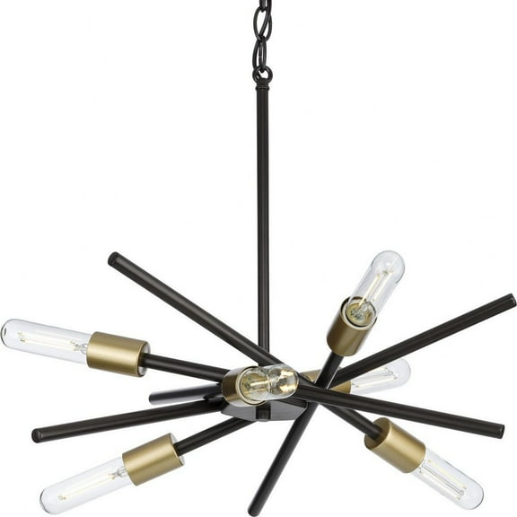 Progress Lighting Astra 6-Light Chandelier, Antique Bronze, Steel, Space-Age Design, Satin Brass Finish, No Shade