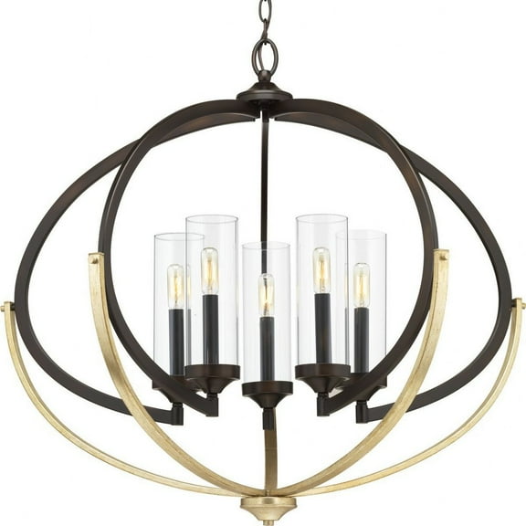 Progress Lighting Evoke 5-Light Chandelier, Antique Bronze, Candelabra, Champagne Accents, Oval Form, Livable Luxe Style