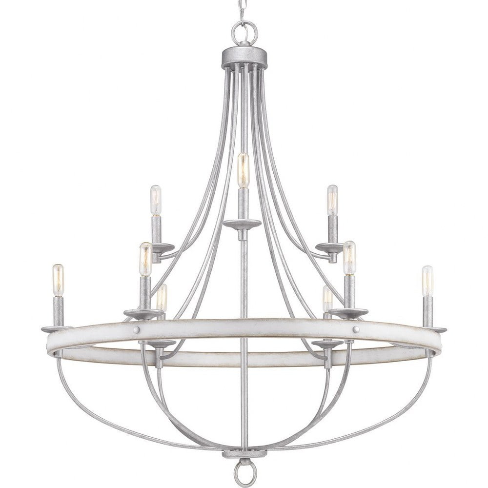 Gulliver Galvanized 9-Light Coastal Chandelier with Antique White Accents