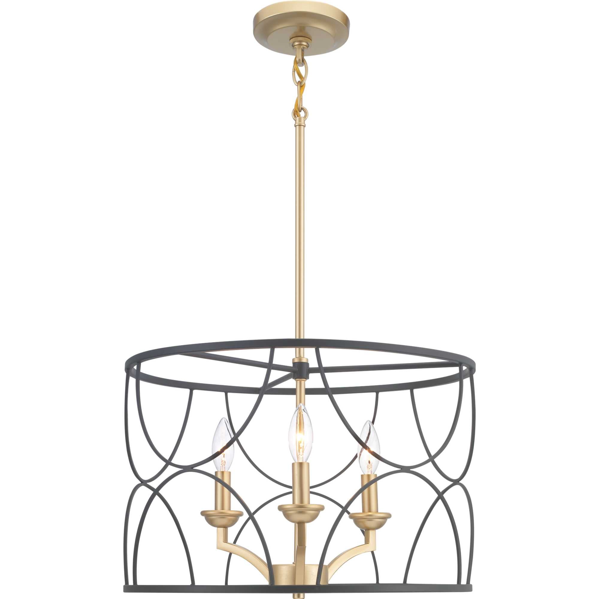 Landree Black and Brass Geometric Cage 3-Light Chandelier