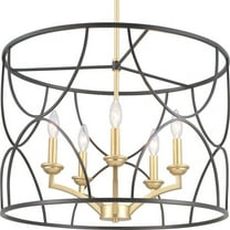 Progress Lighting Landree 5-Light Chandelier, Black Steel, Brushed Brass Inner Cluster, Modern Luxury Style