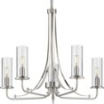 thumbnail image 1 of Progress Lighting Riley Collection 5-Light Chandelier, Brushed Nickel, Clear Glass Shades, 1 of 6