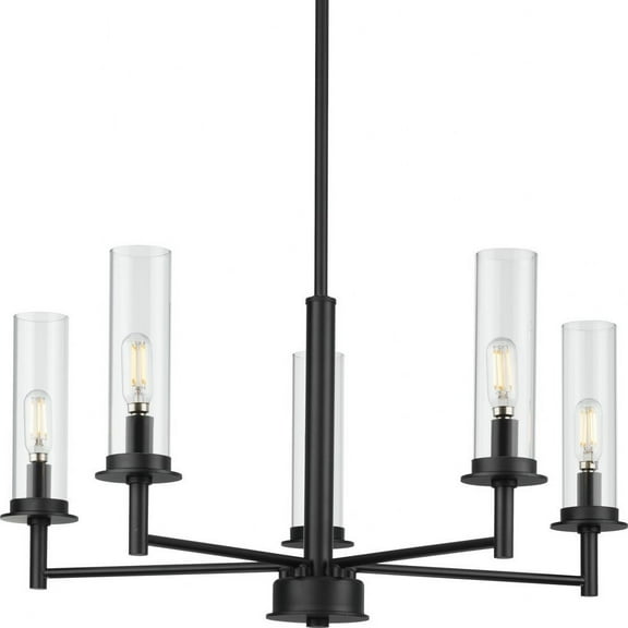 Kellwyn Collection Five-Light Matte Black and Clear Glass Transitional Style Chandelier Light