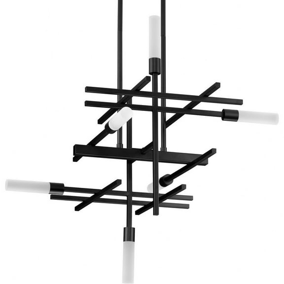 Progress Lighting Quadrant 6-Light Matte Black LED Modern Chandelier with Frosted Acrylic Shades