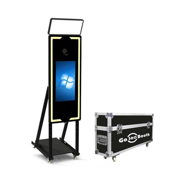 45 Magic Mirror Photo Booth with 22" Touch Screen Selfie Mirror Photo Booth Machine with Flight Case App Remote Square Ring Light for Event Rental and Wedding & Party