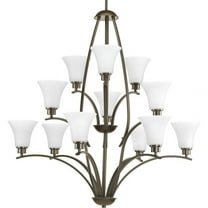 Progress Lighting Joy 12-Light Three-Tier Chandelier, Steel, Antique Bronze, Etched White Fluted Glass