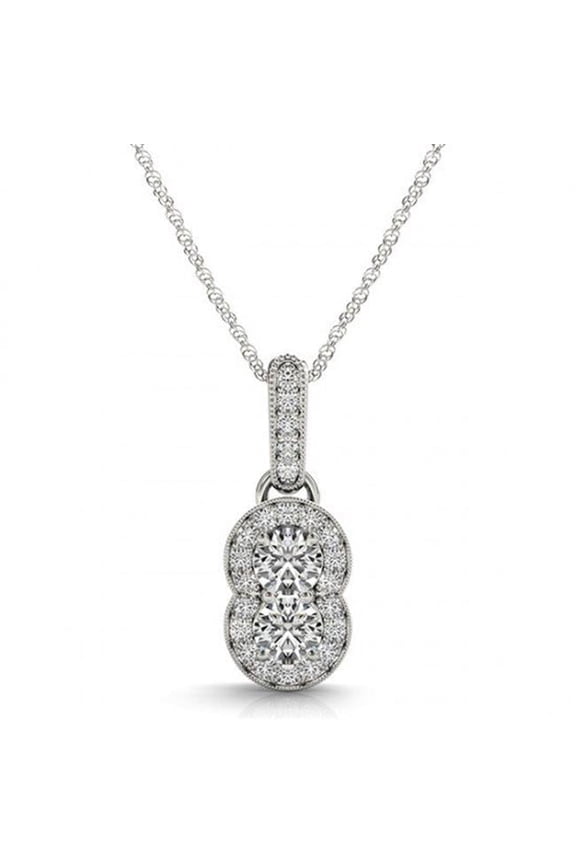 P457-1-2-14KW-VS-2 14K White Gold Two Stone Diamond Pendants - 0.5ct