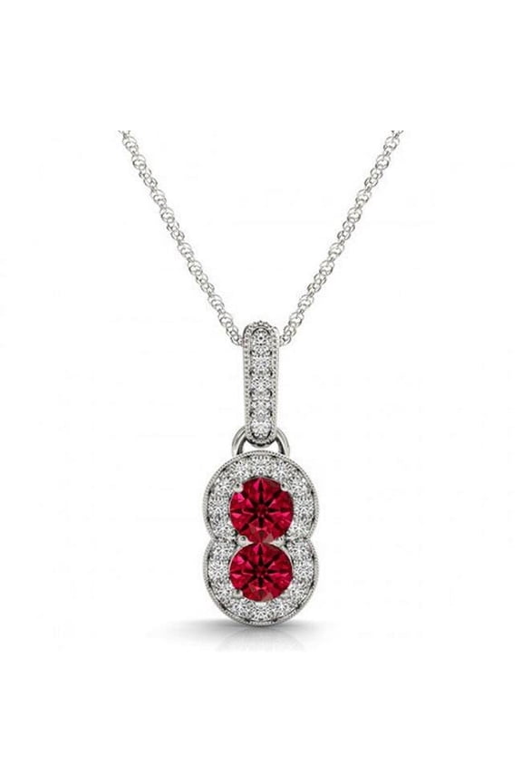 P457-1-2-14kR-Si-2 14K Two Stone Ruby & Diamond Pendants - 0.5ct