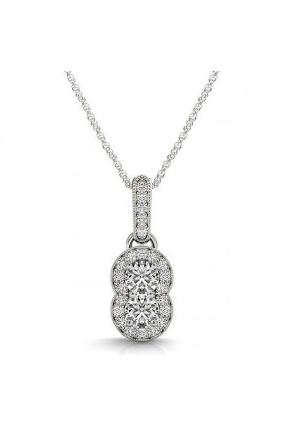 P457-5-8-14KW-Si-2 14K White Gold Two Stone Diamond Pendants - 0.62ct