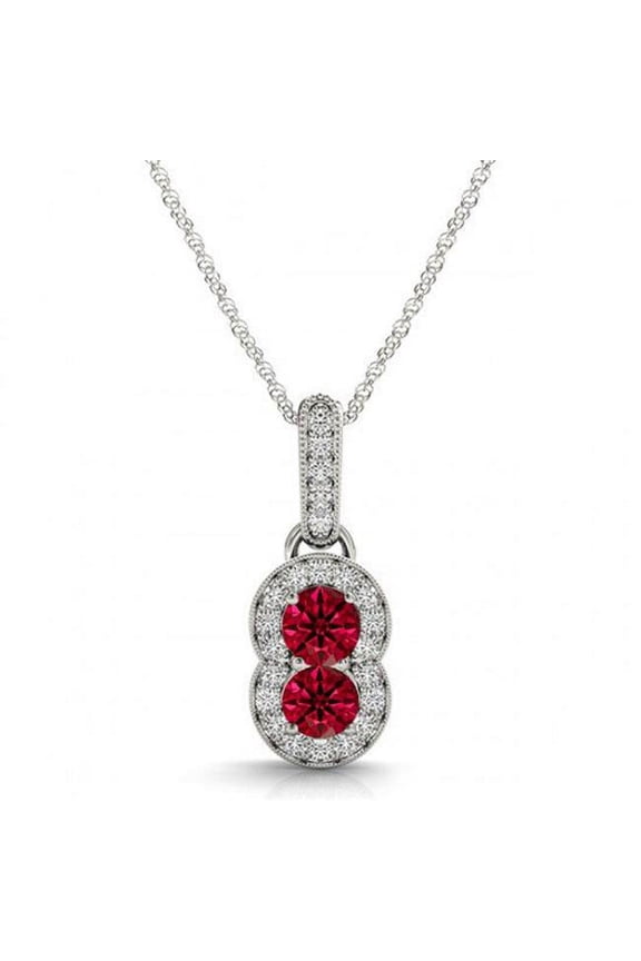 P457-5-8-14kR-VS-2 14K Two Stone Ruby Diamond Pendants - 0.62ct