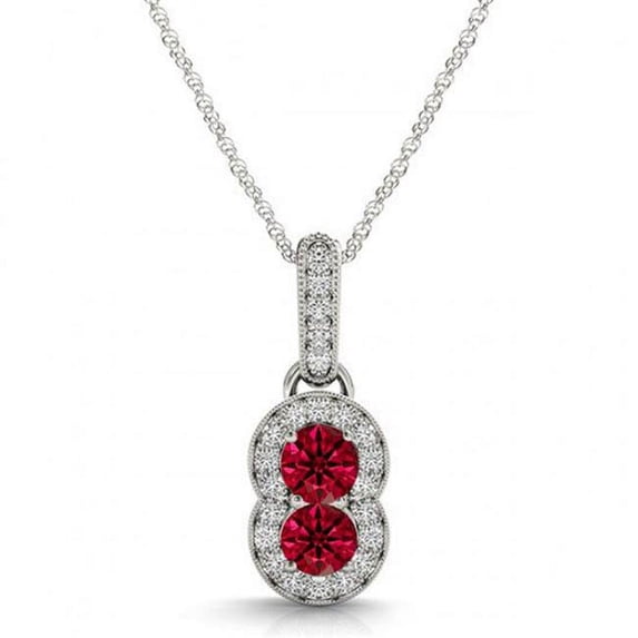 P457-5-8-14kR-i-1 14K Two Stone Ruby & Diamond Pendants - 0.62ct