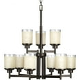 thumbnail image 1 of Progress Lighting Alexa 9-Light 2-Tier Chandelier, Ceramic, Antique Bronze, Textured White Linen Glass, 1 of 4