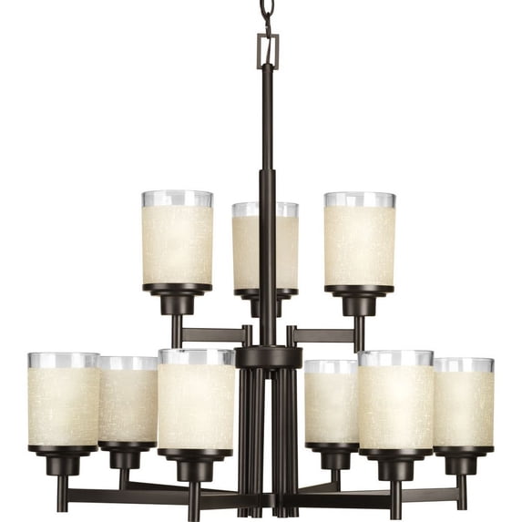 Progress Lighting Alexa 9-Light 2-Tier Chandelier, Ceramic, Antique Bronze, Textured White Linen Glass