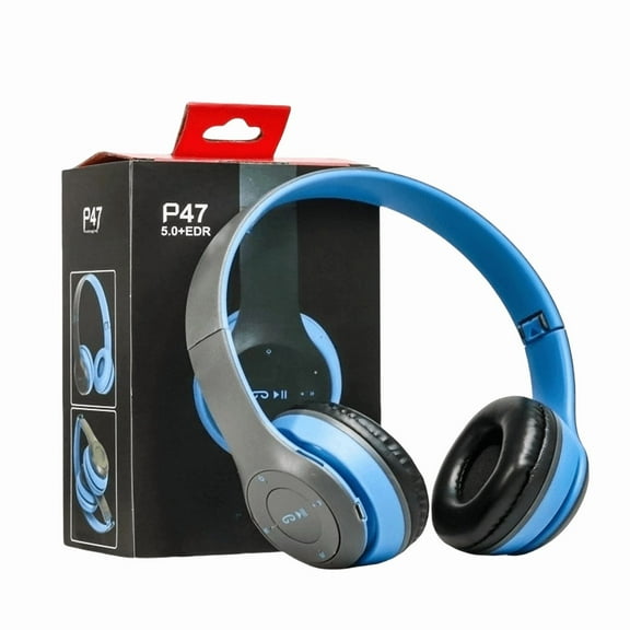 P47 Foldable Sports Headphones w/ HiFi Sound, Ergonomic Design - Home Office Travel Gym Use (Blue)