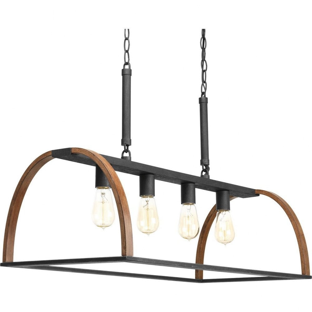 Gilded Iron 4-Light Geometric Cage Island Pendant