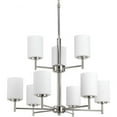 thumbnail image 1 of Progress Lighting, Replay Collection, 9-Light Chandelier, Brushed Nickel, White Glass Shades, 1 of 4