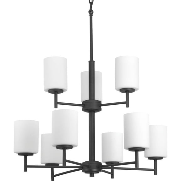 Replay Collection Nine-Light Black Etched Painted White Glass Modern Chandelier Light