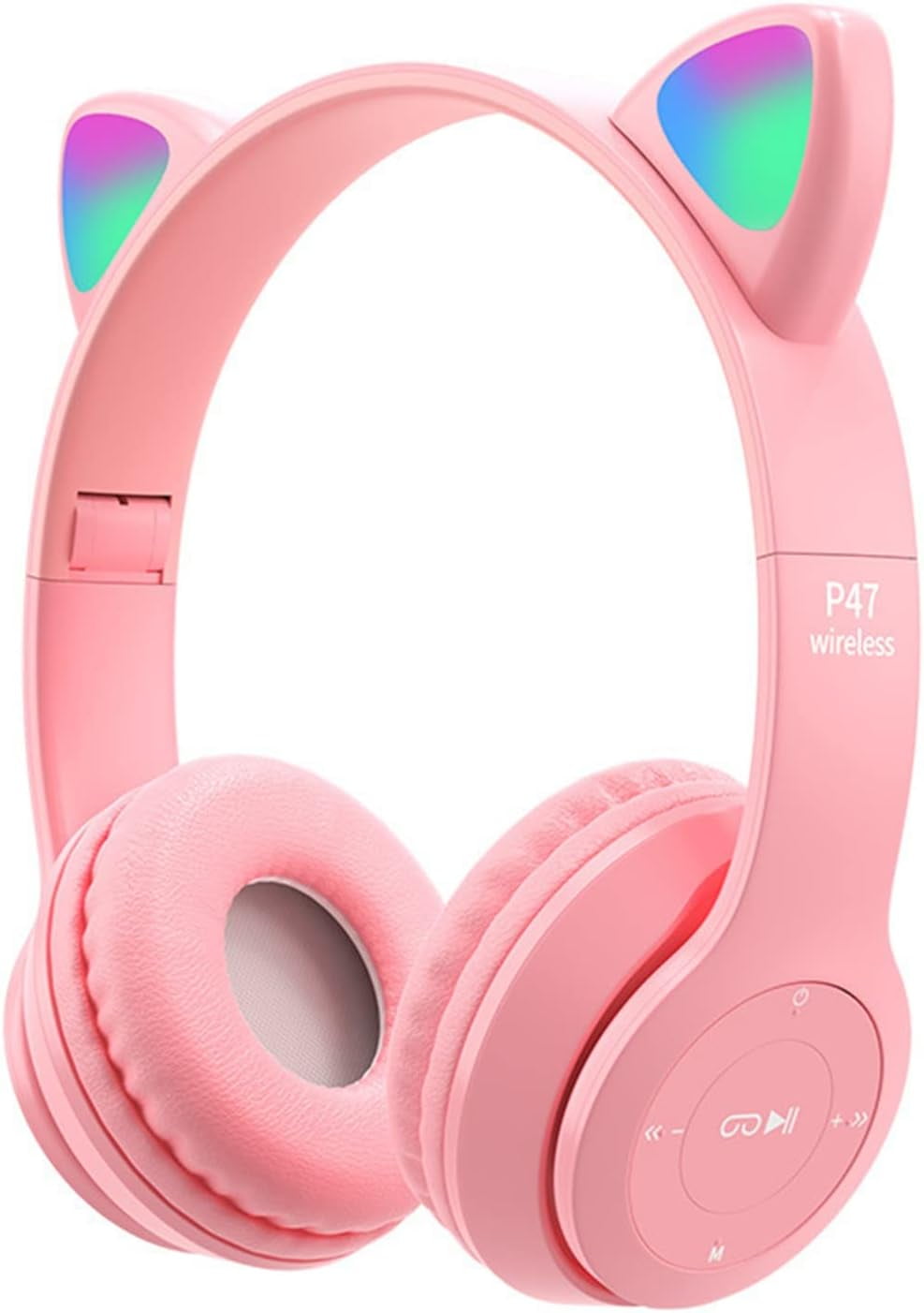 P47M Cat Ears Kids Bluetooth Headphones, LED Light Up, Wireless Wired