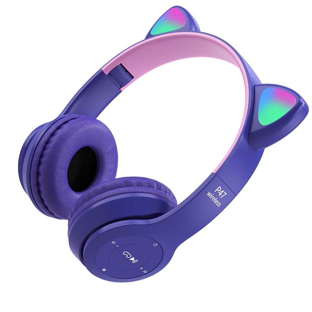 P47M LED light Cute Cat Ears Wireless Headphones with Mic Kid Girl