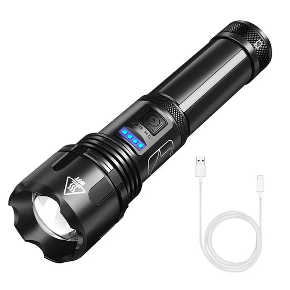 P50 Multifunctional Bright Flashlight, 5-Mode Telescopic Zoomable Torch, LED Tactical Light for Camping, Hiking, Emergency, Battery Not Included, black